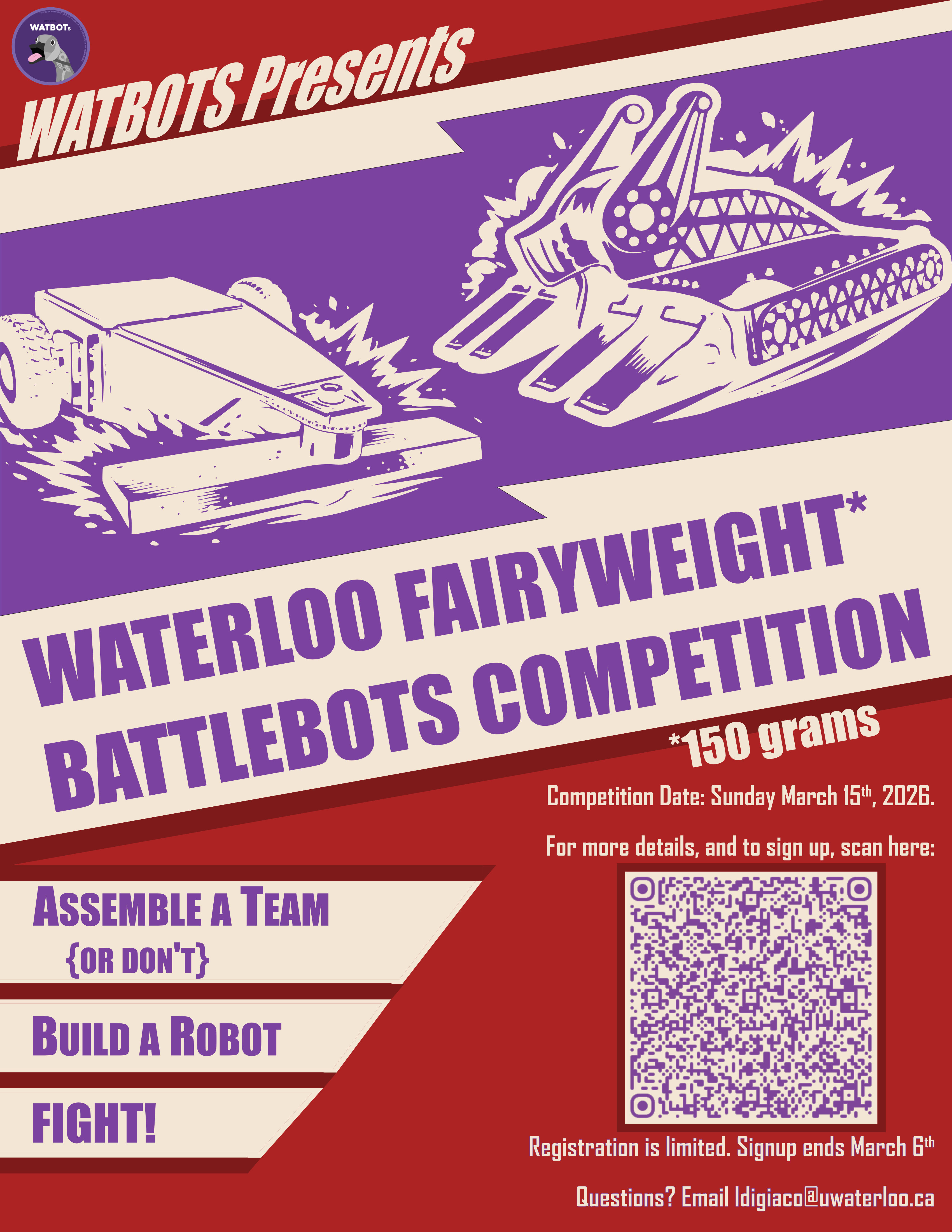 The W26 Waterloo Fairyweight Battlebots Competition Poster